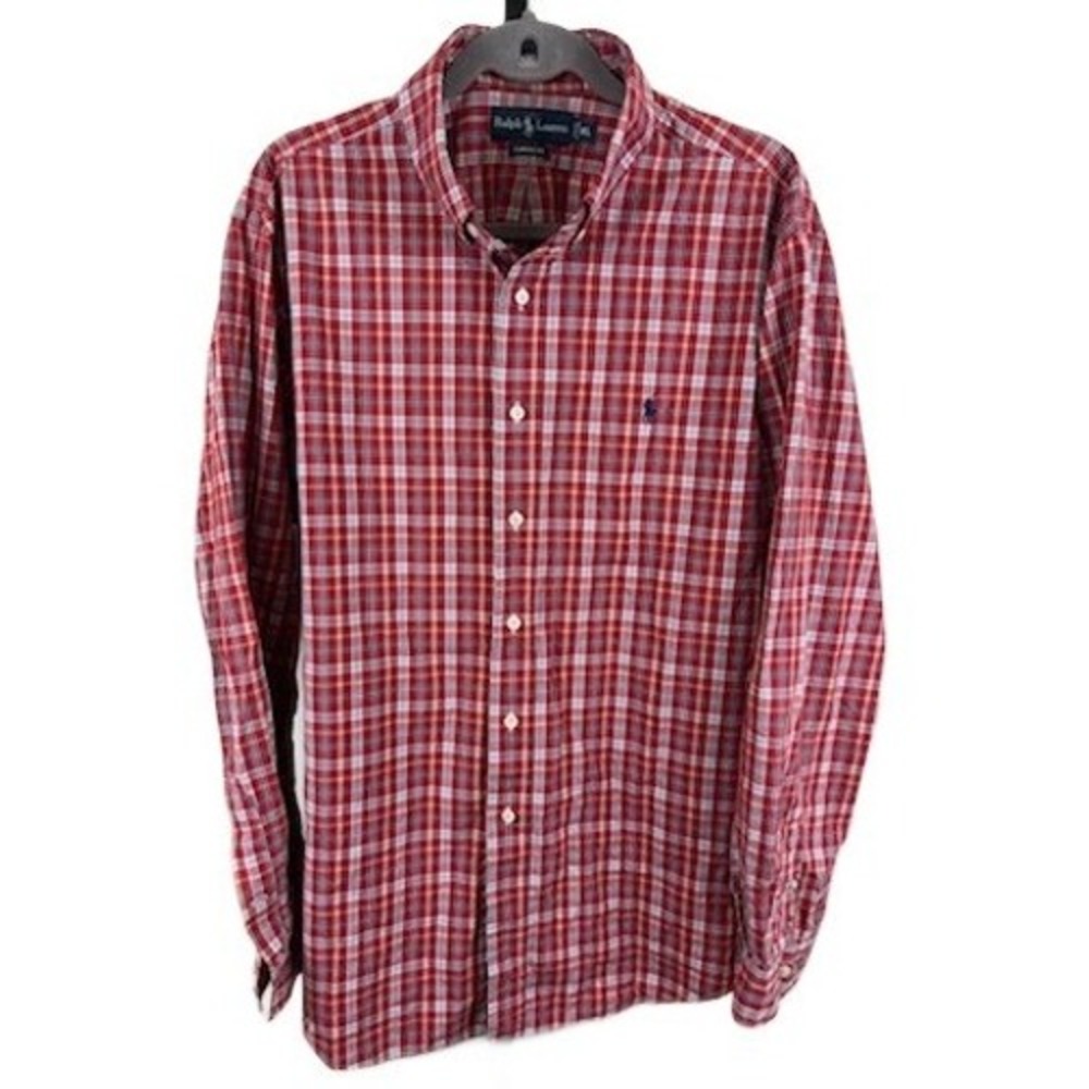 Ralph Lauren Shirt Men's XL Red Plaid Classic Fit Long Sleeve Button Down Top
